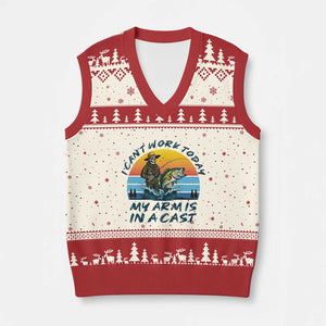 Funny Skeleton Camo Fishing V-Neck Knit Sweater Vest I Can Not Work Today My Arm Is In A Cast TS14 Beige Red Print Your Wear