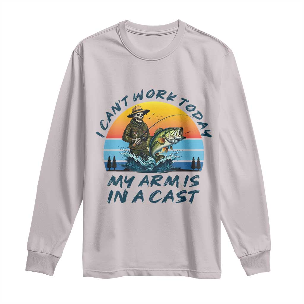 Funny Skeleton Camo Fishing Long Sleeve Shirt I Can Not Work Today My Arm Is In A Cast TS14 Ice Gray Print Your Wear