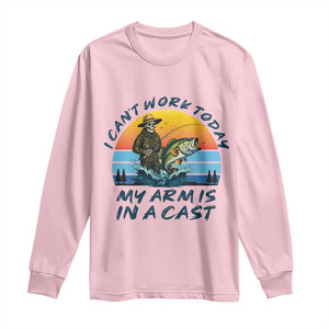 Funny Skeleton Camo Fishing Long Sleeve Shirt I Can Not Work Today My Arm Is In A Cast TS14 Light Pink Print Your Wear