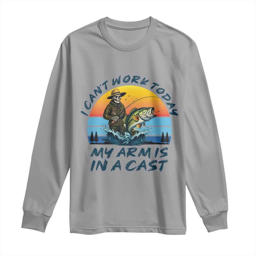 Funny Skeleton Camo Fishing Long Sleeve Shirt I Can Not Work Today My Arm Is In A Cast TS14 Sport Gray Print Your Wear