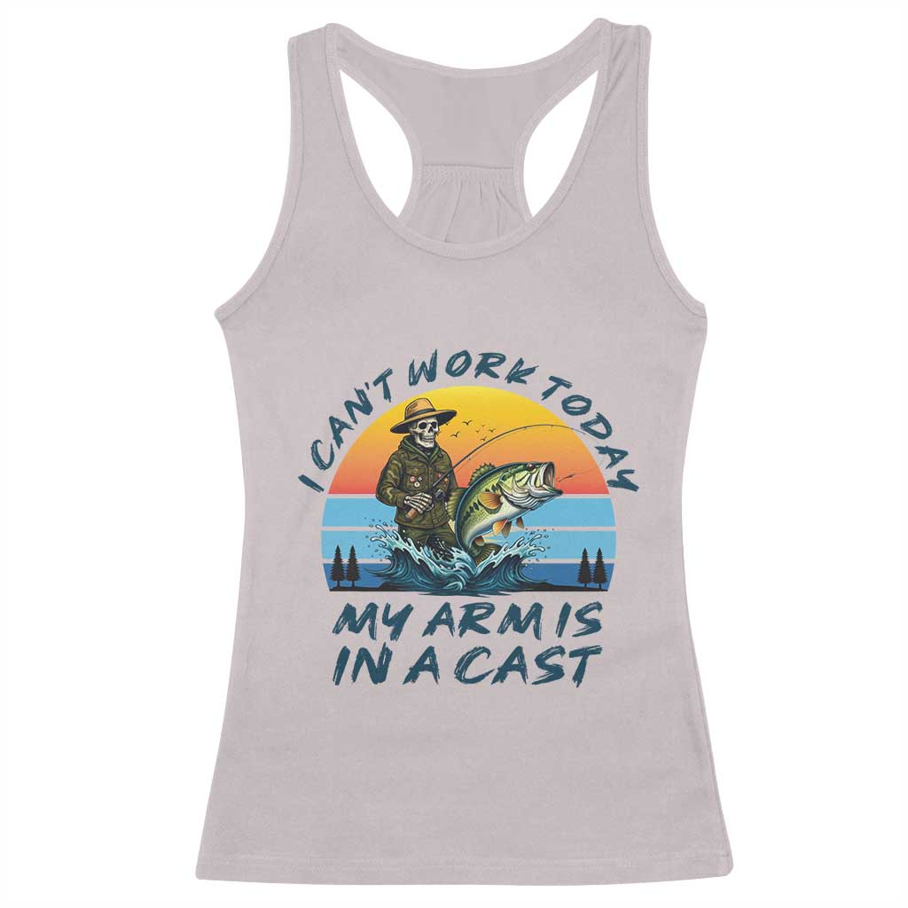 Funny Skeleton Camo Fishing Racerback Tank Top I Can Not Work Today My Arm Is In A Cast TS14 Ice Gray Print Your Wear