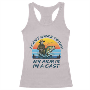 Funny Skeleton Camo Fishing Racerback Tank Top I Can Not Work Today My Arm Is In A Cast TS14 Ice Gray Print Your Wear