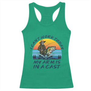 Funny Skeleton Camo Fishing Racerback Tank Top I Can Not Work Today My Arm Is In A Cast TS14 Irish Green Print Your Wear