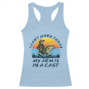 Funny Skeleton Camo Fishing Racerback Tank Top I Can Not Work Today My Arm Is In A Cast TS14 Light Blue Print Your Wear