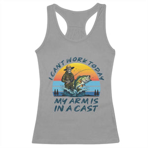 Funny Skeleton Camo Fishing Racerback Tank Top I Can Not Work Today My Arm Is In A Cast TS14 Sport Gray Print Your Wear