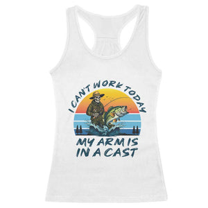 Funny Skeleton Camo Fishing Racerback Tank Top I Can Not Work Today My Arm Is In A Cast TS14 White Print Your Wear