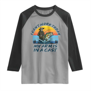 Funny Skeleton Camo Fishing Raglan Shirt I Can Not Work Today My Arm Is In A Cast TS14 Sport Gray Black Print Your Wear