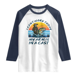 Funny Skeleton Camo Fishing Raglan Shirt I Can Not Work Today My Arm Is In A Cast TS14 White Navy Print Your Wear