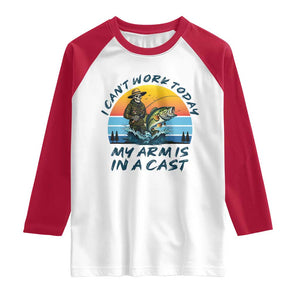 Funny Skeleton Camo Fishing Raglan Shirt I Can Not Work Today My Arm Is In A Cast TS14 White Red Print Your Wear
