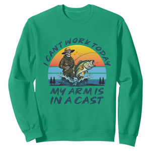 Funny Skeleton Camo Fishing Sweatshirt I Can Not Work Today My Arm Is In A Cast TS14 Irish Green Print Your Wear