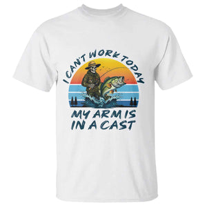 Funny Skeleton Camo Fishing T Shirt I Can Not Work Today My Arm Is In A Cast TS14 White Print Your Wear