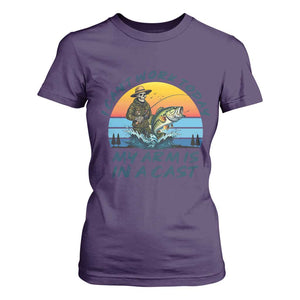 Funny Skeleton Camo Fishing T Shirt For Women I Can Not Work Today My Arm Is In A Cast TS14 Purple Print Your Wear