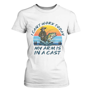 Funny Skeleton Camo Fishing T Shirt For Women I Can Not Work Today My Arm Is In A Cast TS14 White Print Your Wear