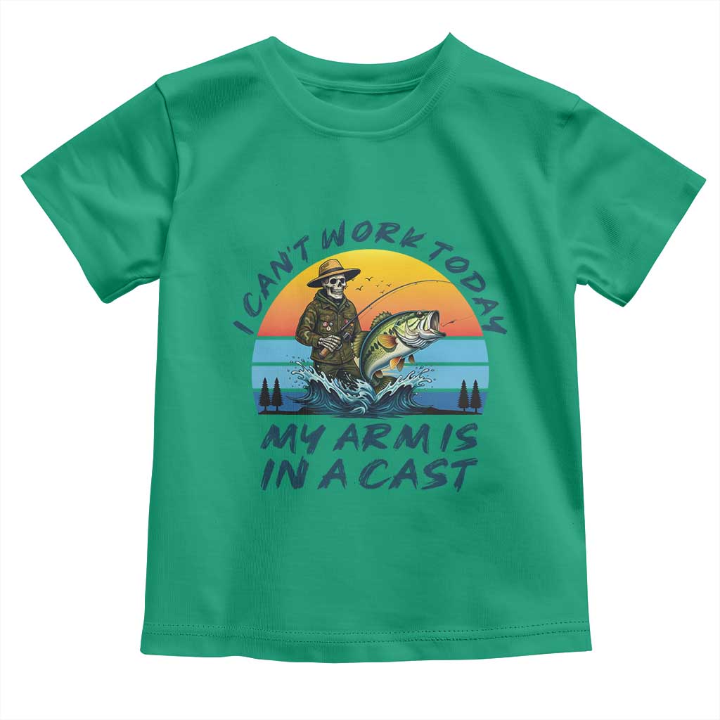 Funny Skeleton Camo Fishing Toddler T Shirt I Can Not Work Today My Arm Is In A Cast TS14 Irish Green Print Your Wear
