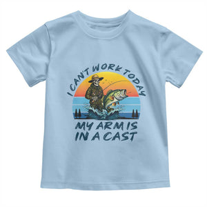 Funny Skeleton Camo Fishing Toddler T Shirt I Can Not Work Today My Arm Is In A Cast TS14 Light Blue Print Your Wear