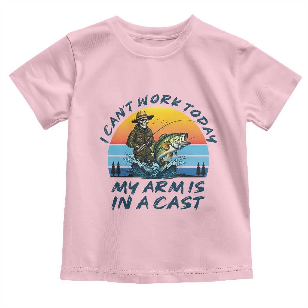 Funny Skeleton Camo Fishing Toddler T Shirt I Can Not Work Today My Arm Is In A Cast TS14 Light Pink Print Your Wear