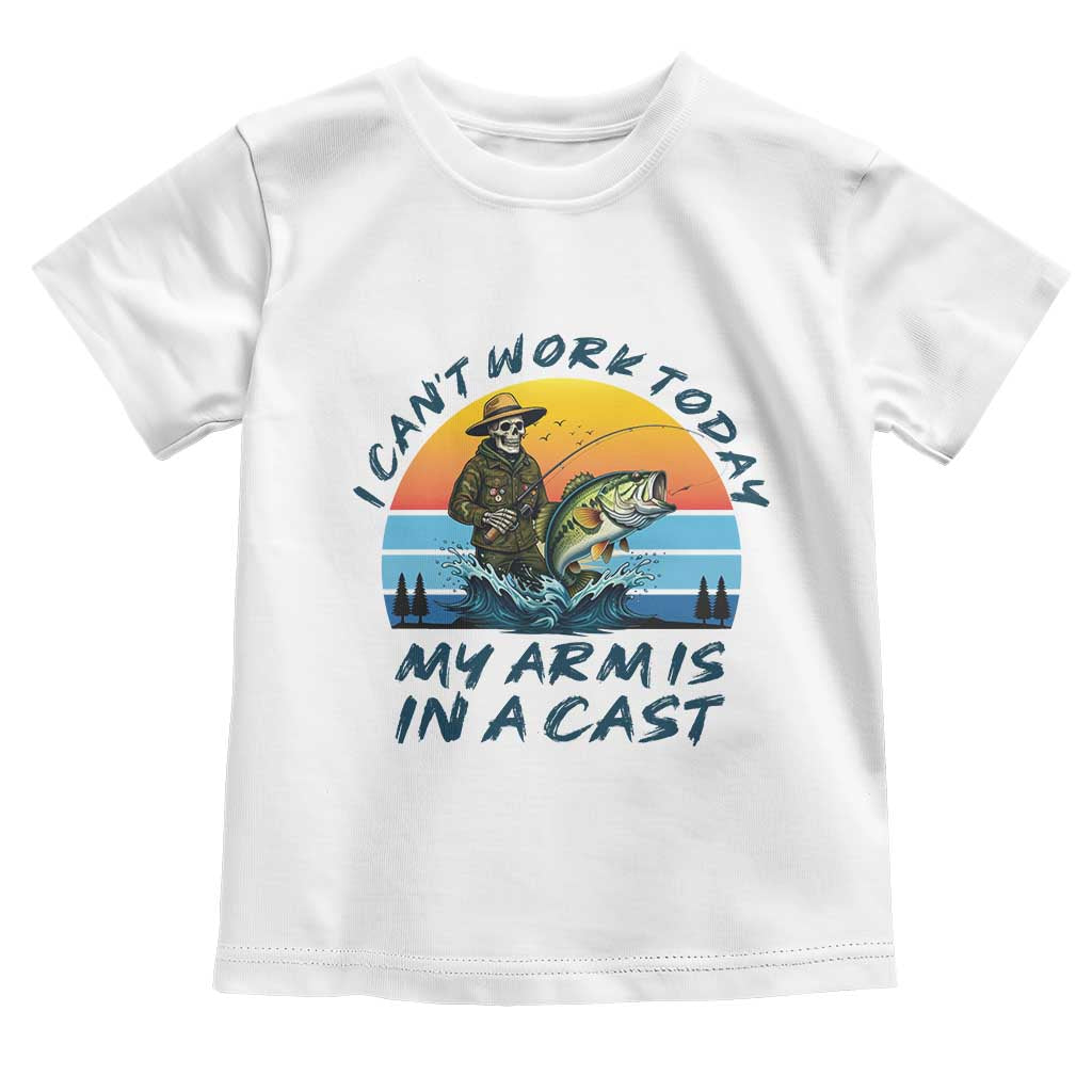 Funny Skeleton Camo Fishing Toddler T Shirt I Can Not Work Today My Arm Is In A Cast TS14 White Print Your Wear