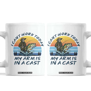 Funny Skeleton Camo Fishing Coffee Mug I Can Not Work Today My Arm Is In A Cast TS14 White Print Your Wear