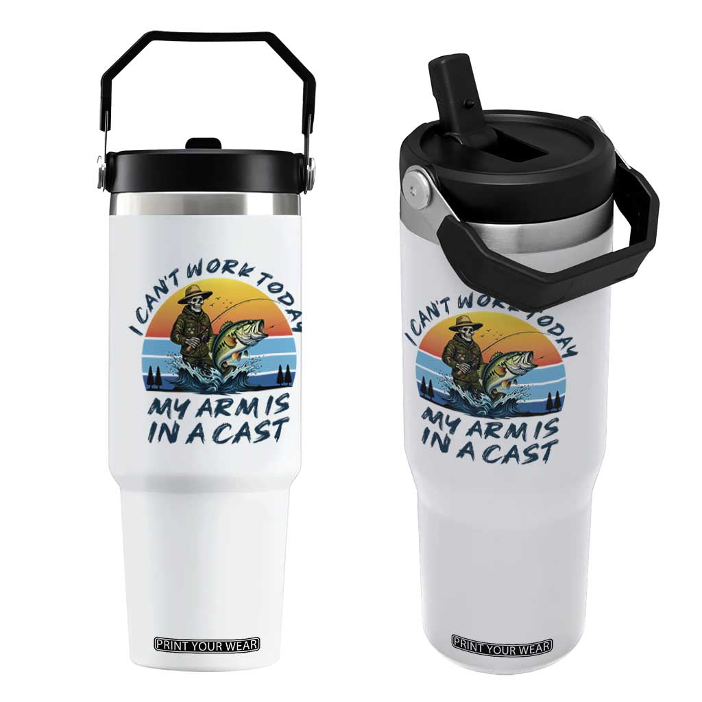 Funny Skeleton Camo Fishing Flip Straw Tumbler I Can Not Work Today My Arm Is In A Cast TS14 One Size: 30 oz White Print Your Wear