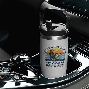 Funny Skeleton Camo Fishing Flip Straw Tumbler I Can Not Work Today My Arm Is In A Cast TS14 Print Your Wear