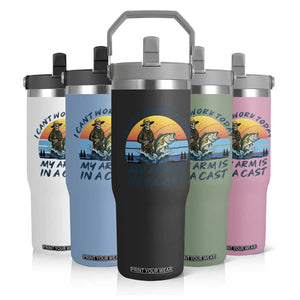 Funny Skeleton Camo Fishing Flip Straw Tumbler I Can Not Work Today My Arm Is In A Cast TS14 Print Your Wear