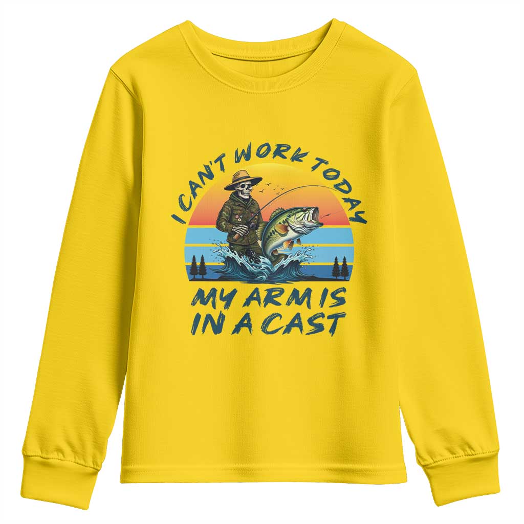Funny Skeleton Camo Fishing Youth Sweatshirt I Can Not Work Today My Arm Is In A Cast TS14 Daisy Print Your Wear