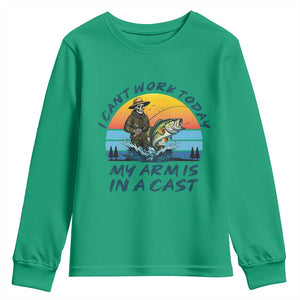 Funny Skeleton Camo Fishing Youth Sweatshirt I Can Not Work Today My Arm Is In A Cast TS14 Irish Green Print Your Wear