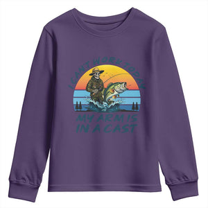 Funny Skeleton Camo Fishing Youth Sweatshirt I Can Not Work Today My Arm Is In A Cast TS14 Purple Print Your Wear