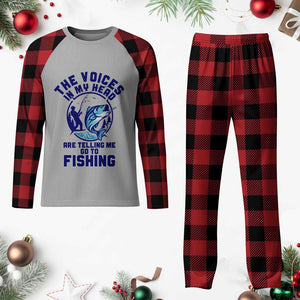 Funny Fisherman Plaid Pajama Set The Voices In My Head Are Telling Me To Go Fishing TS14 Buffalo Plaid Print Your Wear