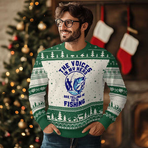 Funny Fisherman Ugly Christmas Sweater The Voices In My Head Are Telling Me To Go Fishing TS14 Beige Green Print Your Wear