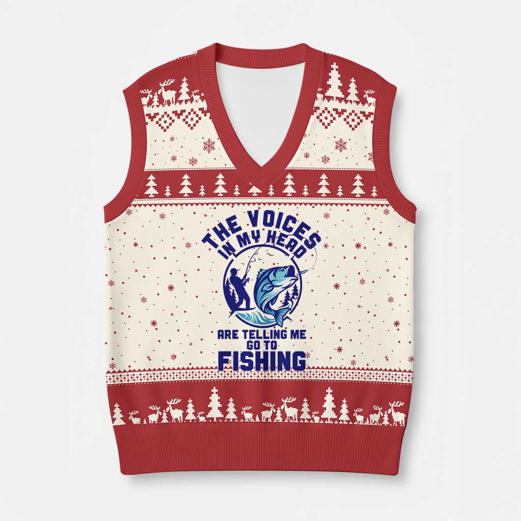 Funny Fisherman V-Neck Knit Sweater Vest The Voices In My Head Are Telling Me To Go Fishing TS14 Beige Red Print Your Wear