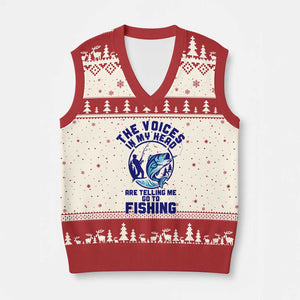Funny Fisherman V-Neck Knit Sweater Vest The Voices In My Head Are Telling Me To Go Fishing TS14 Beige Red Print Your Wear