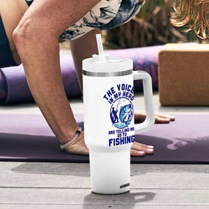 Funny Fisherman Tumbler With Handle The Voices In My Head Are Telling Me To Go Fishing TS14 Print Your Wear
