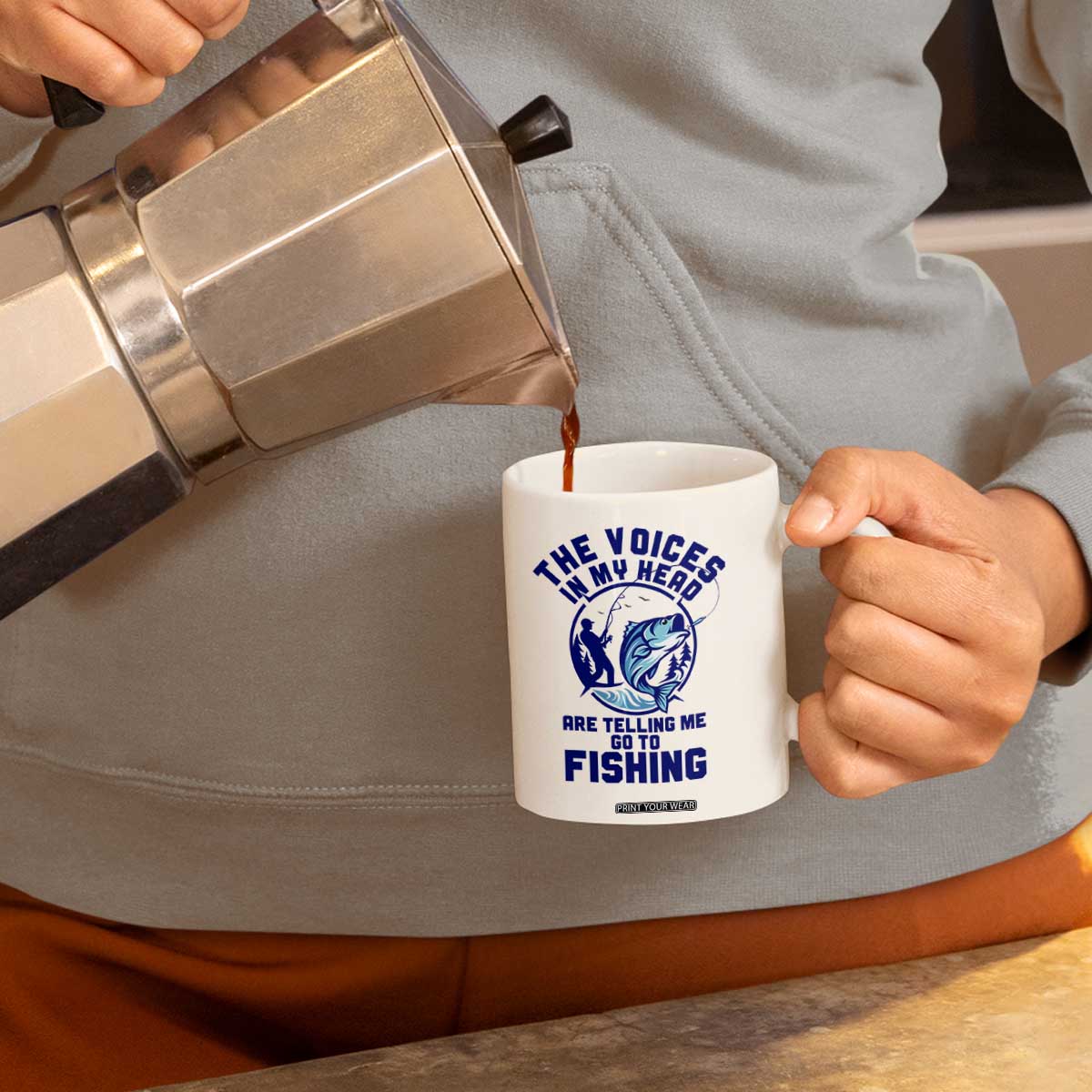 Funny Fisherman Coffee Mug The Voices In My Head Are Telling Me To Go Fishing TS14 Print Your Wear