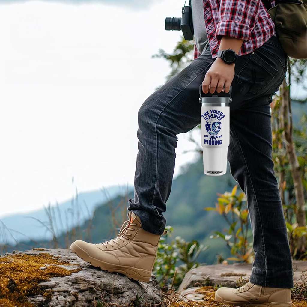 Funny Fisherman Flip Straw Tumbler The Voices In My Head Are Telling Me To Go Fishing TS14 Print Your Wear