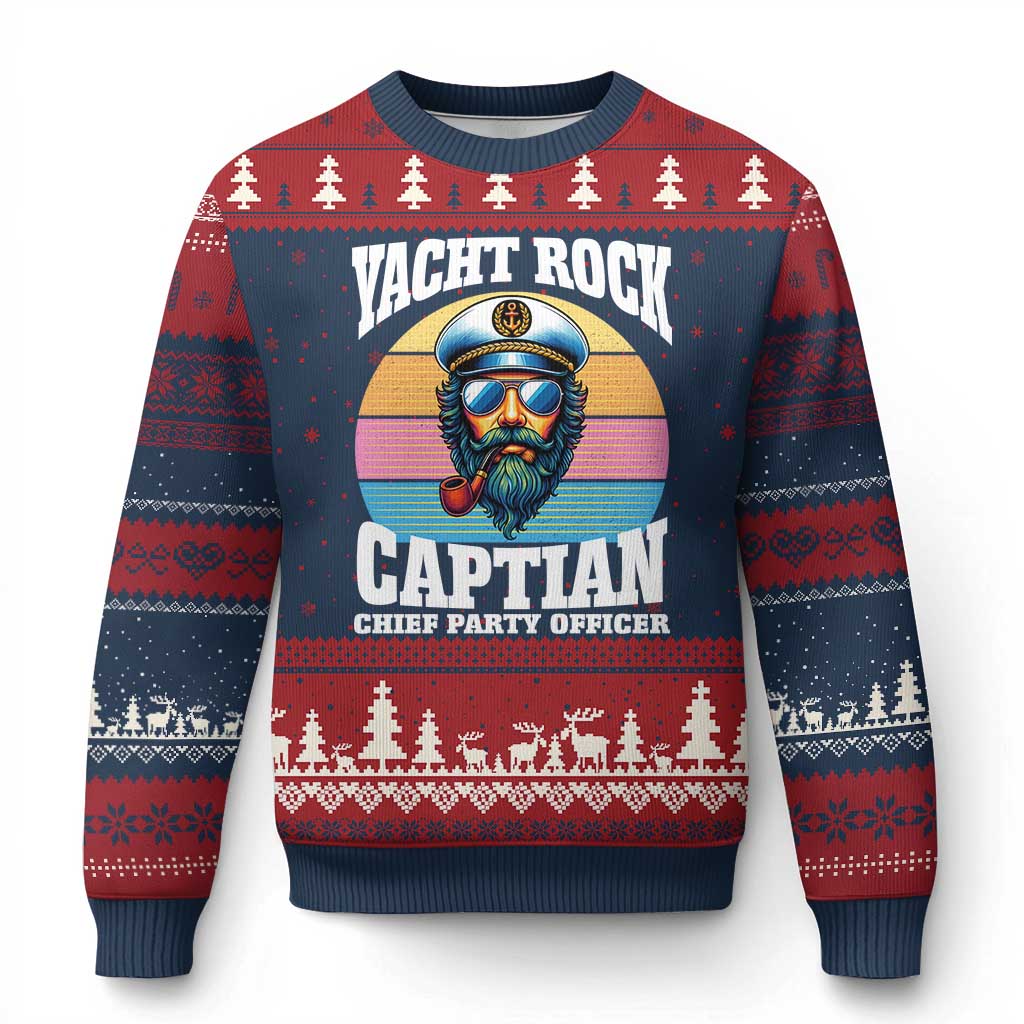 Yacht Rock Captain Ugly Christmas Sweater Funny Boating Party Music TS14 Navy Red Print Your Wear