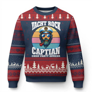 Yacht Rock Captain Ugly Christmas Sweater Funny Boating Party Music TS14 Navy Red Print Your Wear