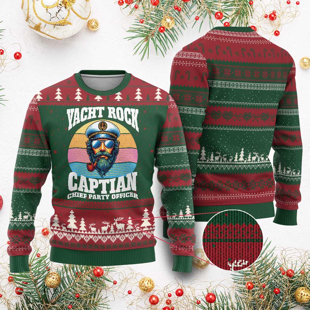 Yacht Rock Captain Ugly Christmas Sweater Funny Boating Party Music TS14 Red Green Print Your Wear