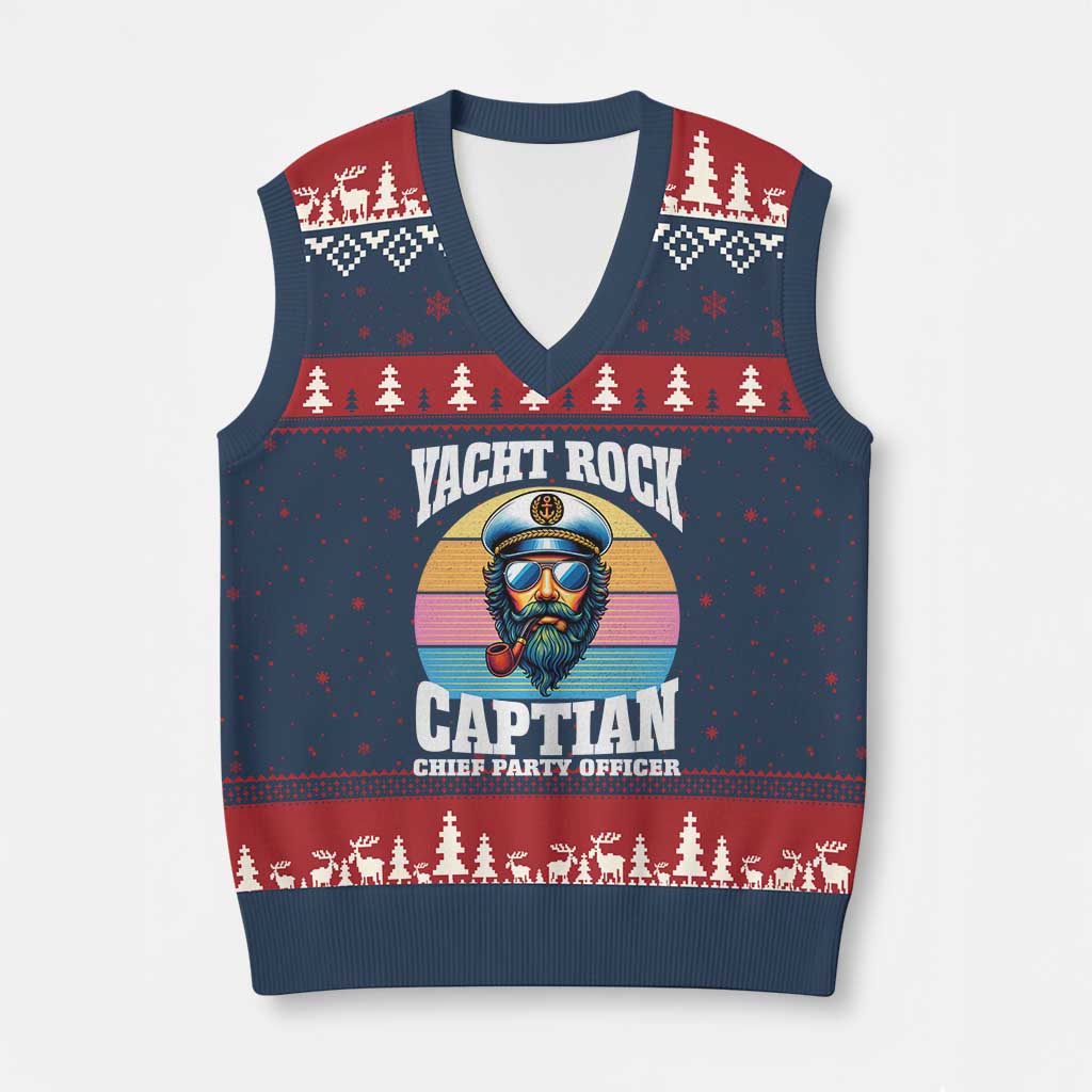 Yacht Rock Captain V-Neck Knit Sweater Vest Funny Boating Party Music TS14 Navy Red Print Your Wear