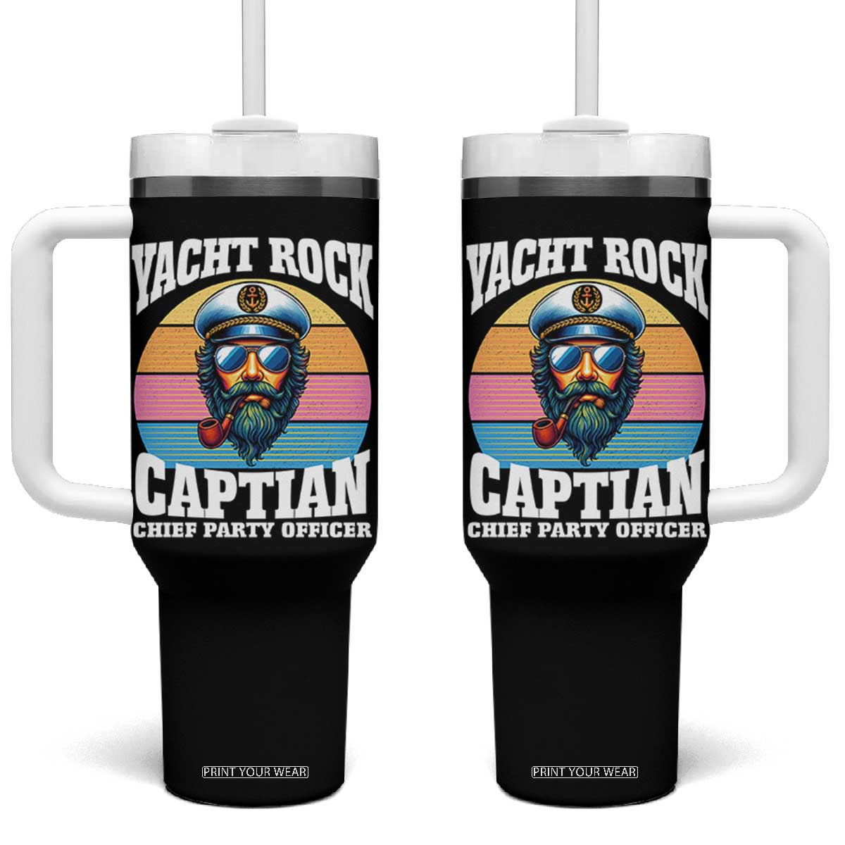Yacht Rock Captain Tumbler With Handle Funny Boating Party Music TS14 One Size: 40 oz Black Print Your Wear