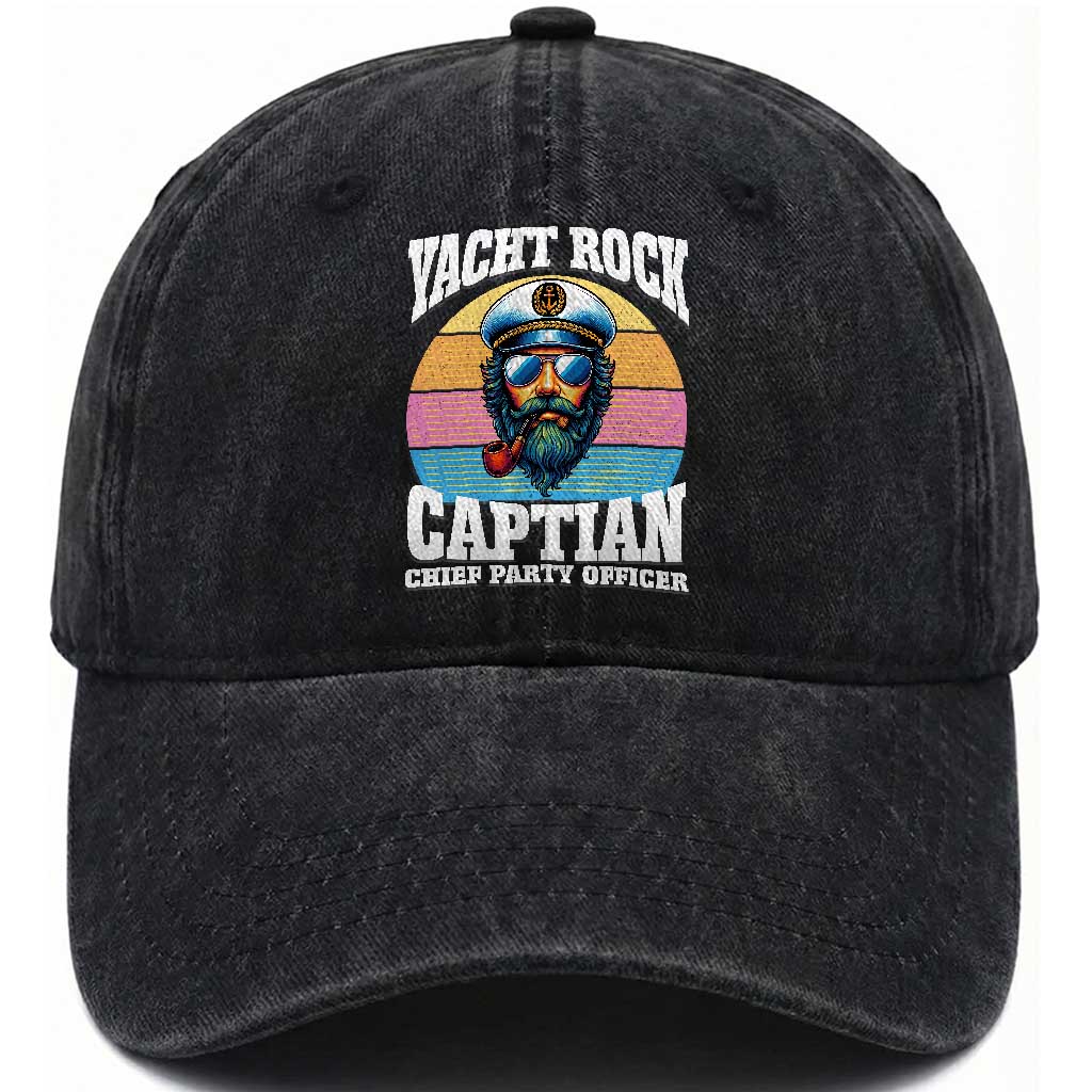 Yacht Rock Captain Washed Cotton Baseball Cap Funny Boating Party Music TS14 Washed Cap Universal Fit Black Print Your Wear