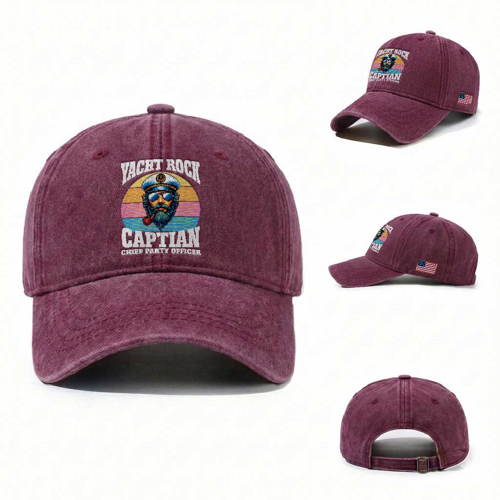 Yacht Rock Captain Washed Cotton Baseball Cap Funny Boating Party Music TS14 Washed Cap Universal Fit Burgundy Print Your Wear
