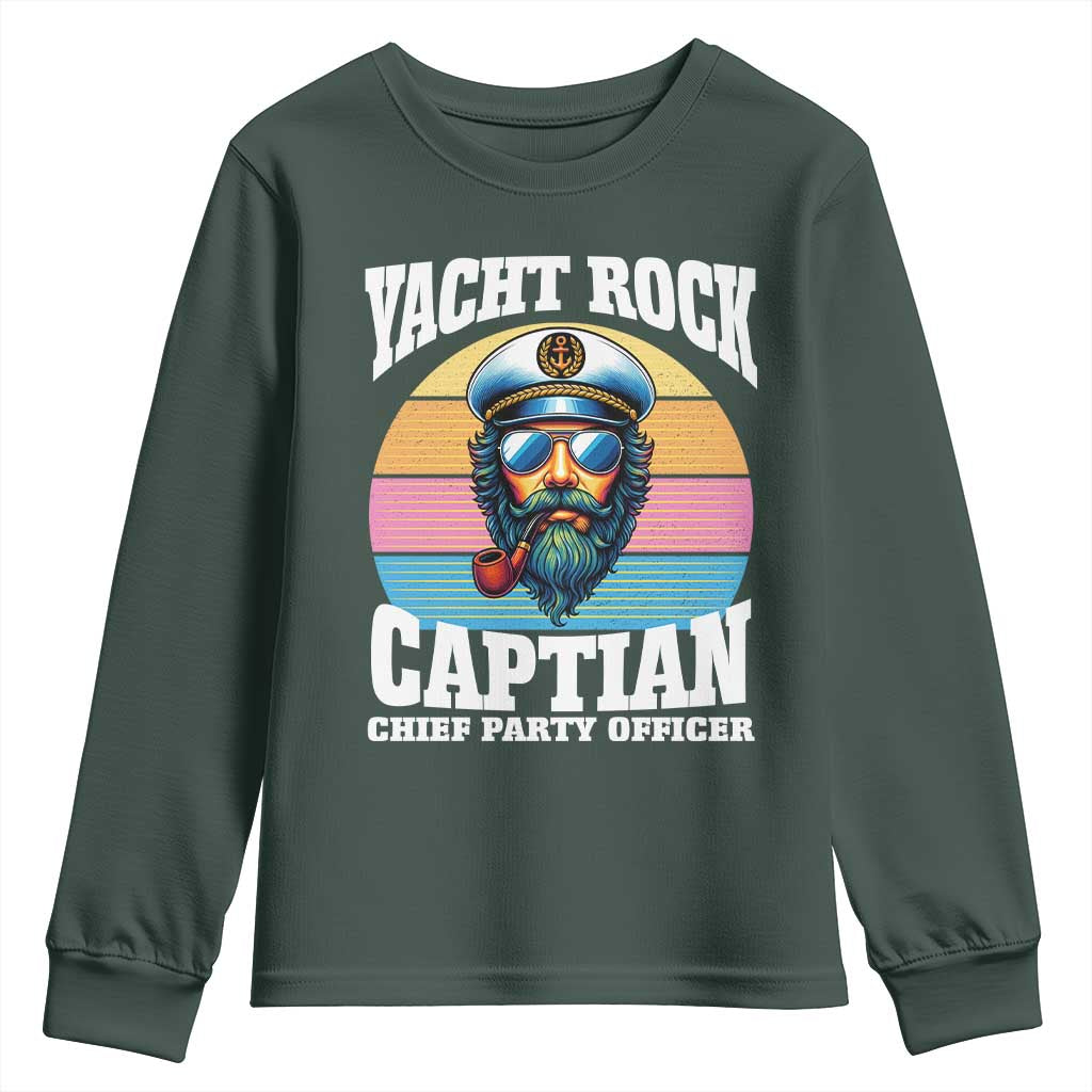 Yacht Rock Captain Youth Sweatshirt Funny Boating Party Music TS14 Dark Forest Green Print Your Wear