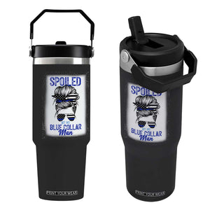 Blue Collar Wife Life Messy Bun Flip Straw Tumbler TS14 One Size: 30 oz Black Print Your Wear