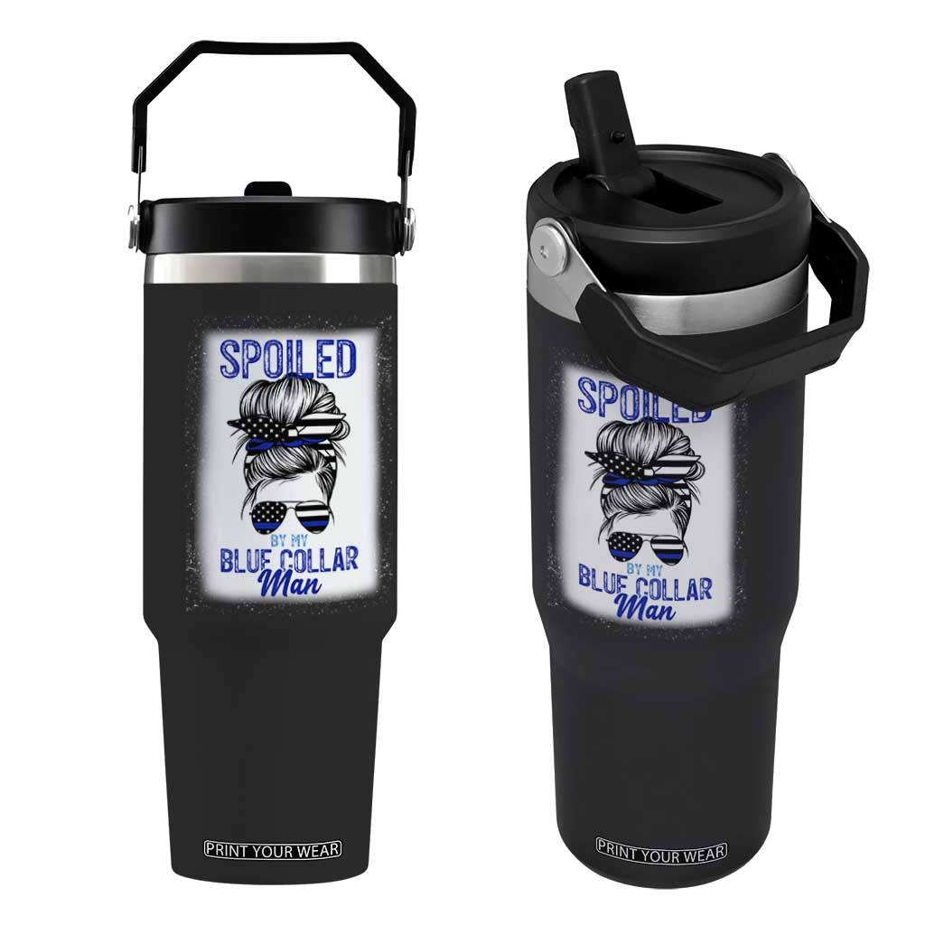 Blue Collar Wife Life Messy Bun Flip Straw Tumbler TS14 One Size: 30 oz Black Print Your Wear