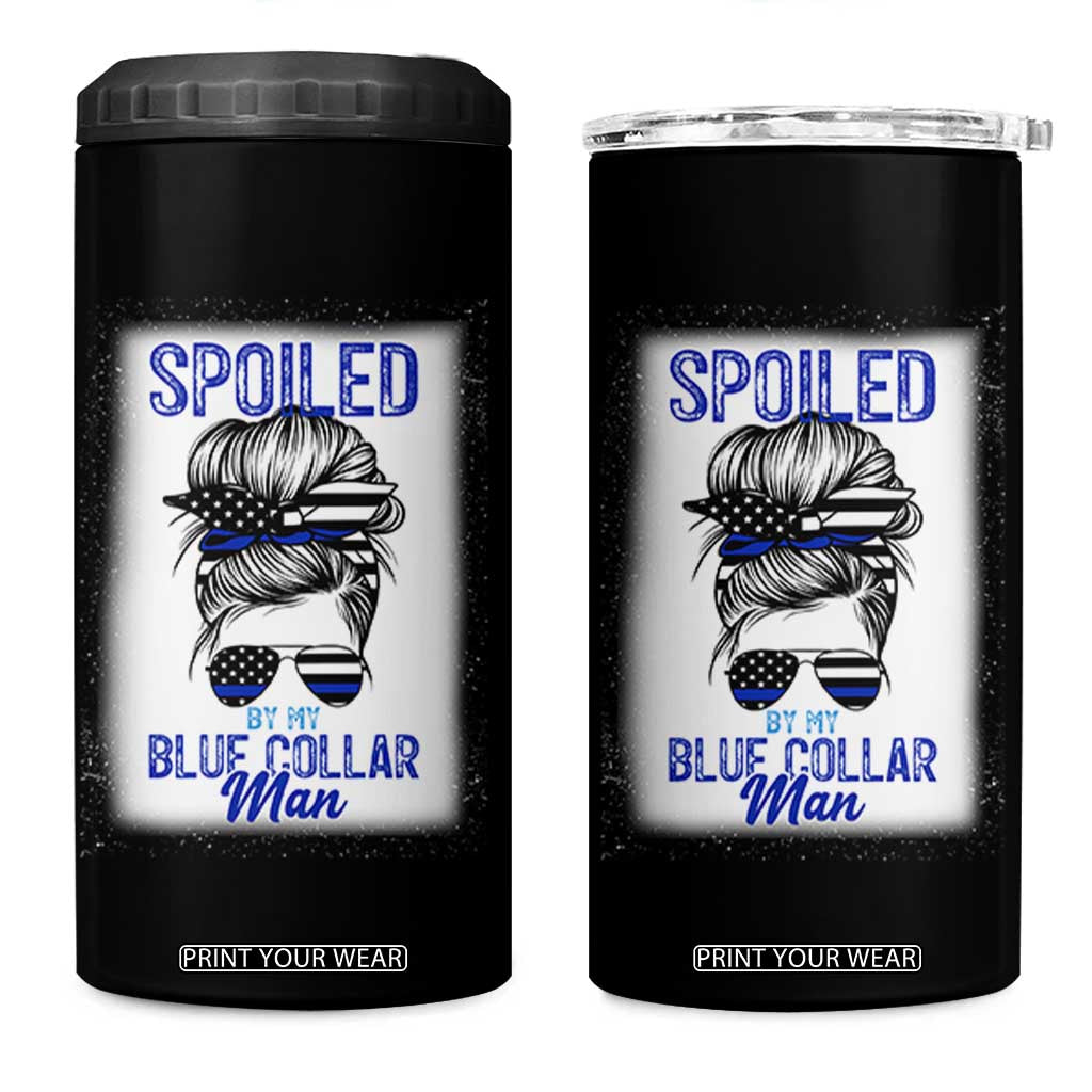 Blue Collar Wife Life Messy Bun 4 in 1 Can Cooler Tumbler - Print Your Wear