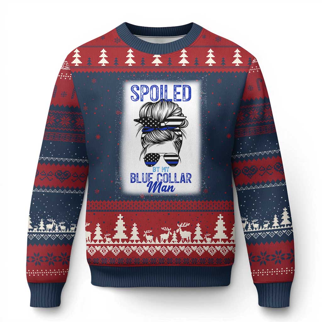 Blue Collar Wife Life Messy Bun Ugly Christmas Sweater TS14 Navy Red Print Your Wear