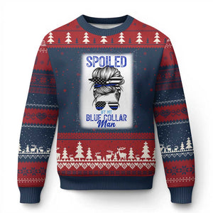 Blue Collar Wife Life Messy Bun Ugly Christmas Sweater TS14 Navy Red Print Your Wear