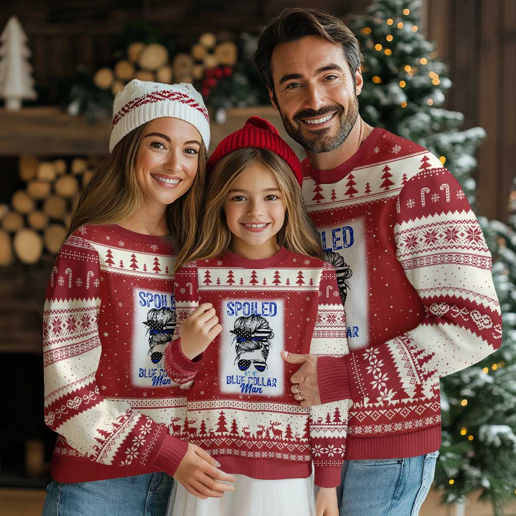 Blue Collar Wife Life Messy Bun Ugly Christmas Sweater TS14 Red Beige Print Your Wear