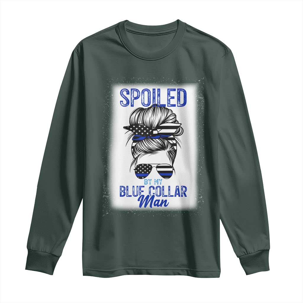 Blue Collar Wife Life Messy Bun Long Sleeve Shirt TS14 Dark Forest Green Print Your Wear
